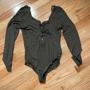 Army Green Open Back Bodysuit